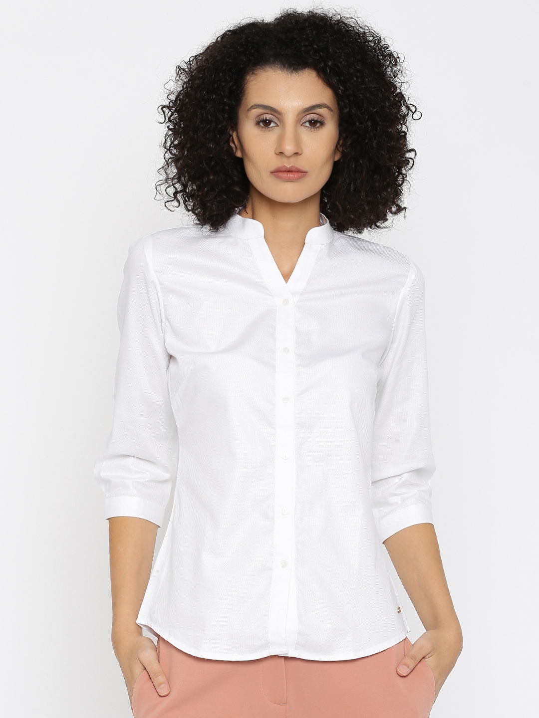 Buy Park Avenue Women White Regular Fit Self Design Formal Shirt ...