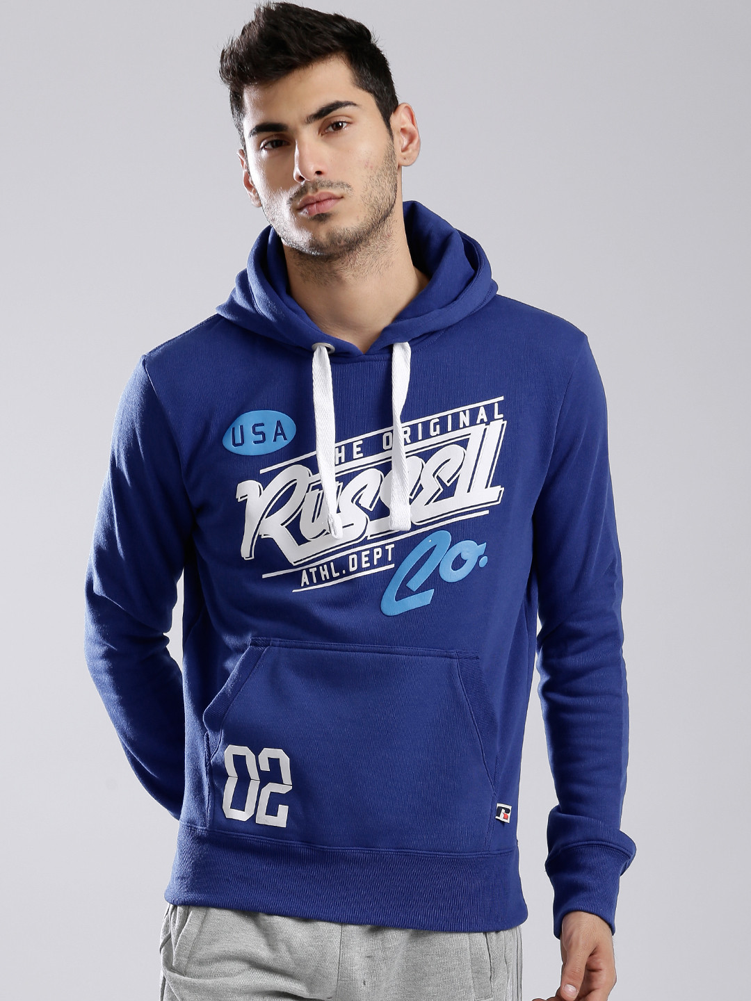 Buy Russell Athletic Blue Brand Print Hooded Sweatshirt Sweatshirts