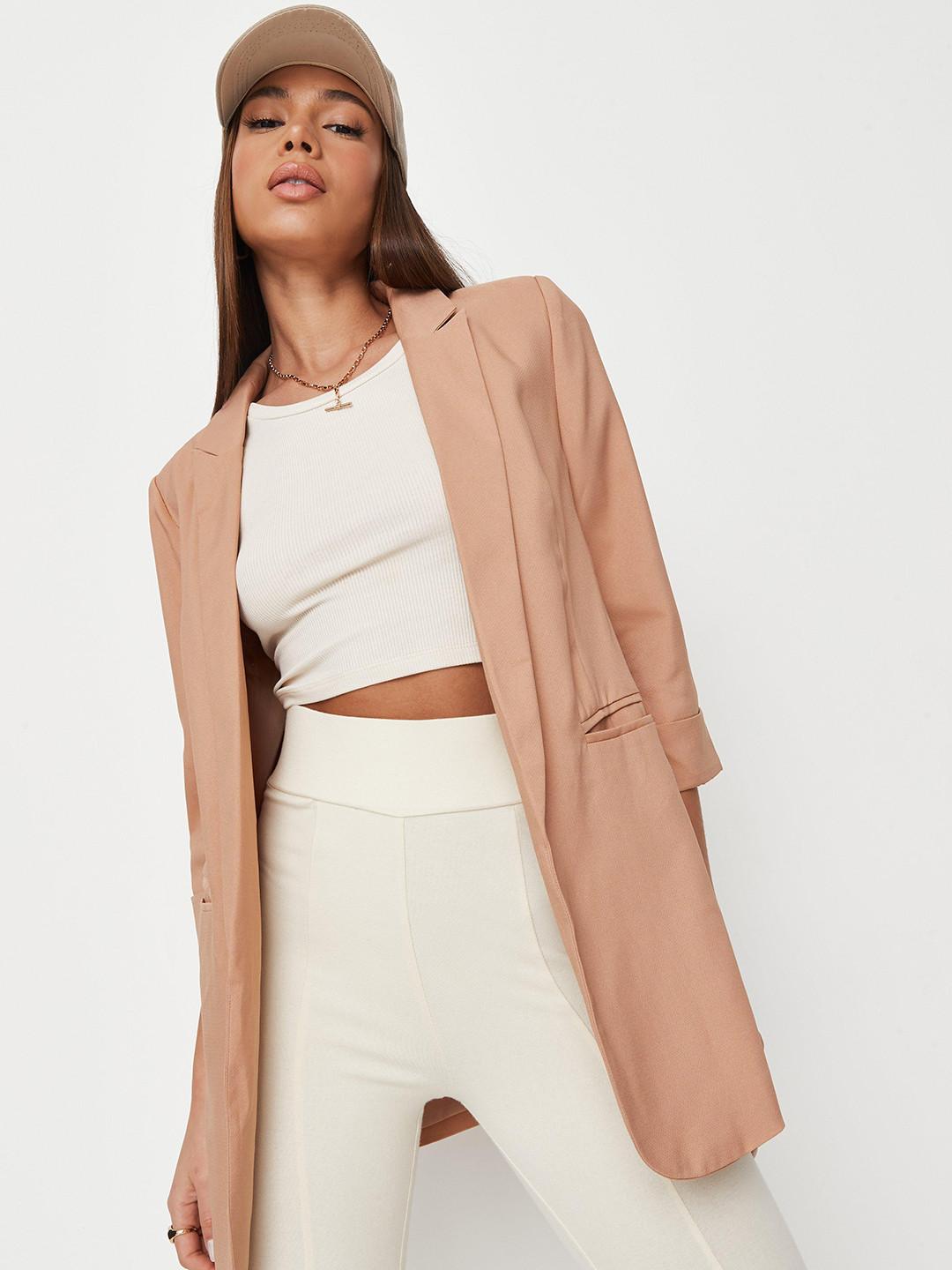 Buy Missguided Women Beige Solid Front Open Blazer Blazers for Women