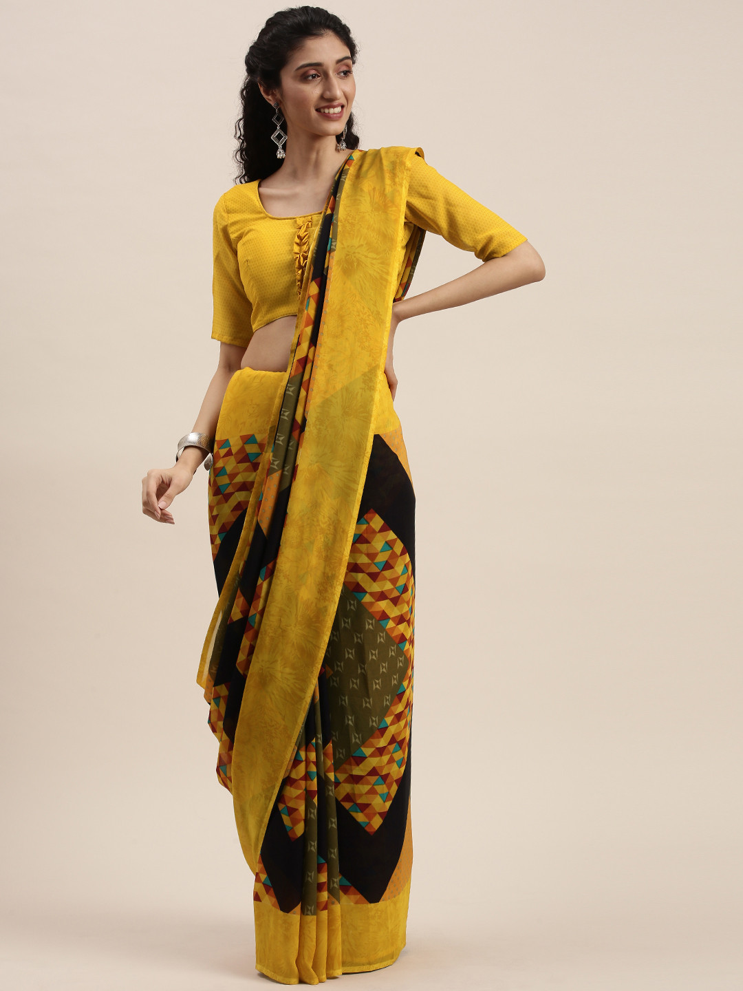 Buy KALINI Yellow Printed Saree Sarees for Women 15677286 Myntra