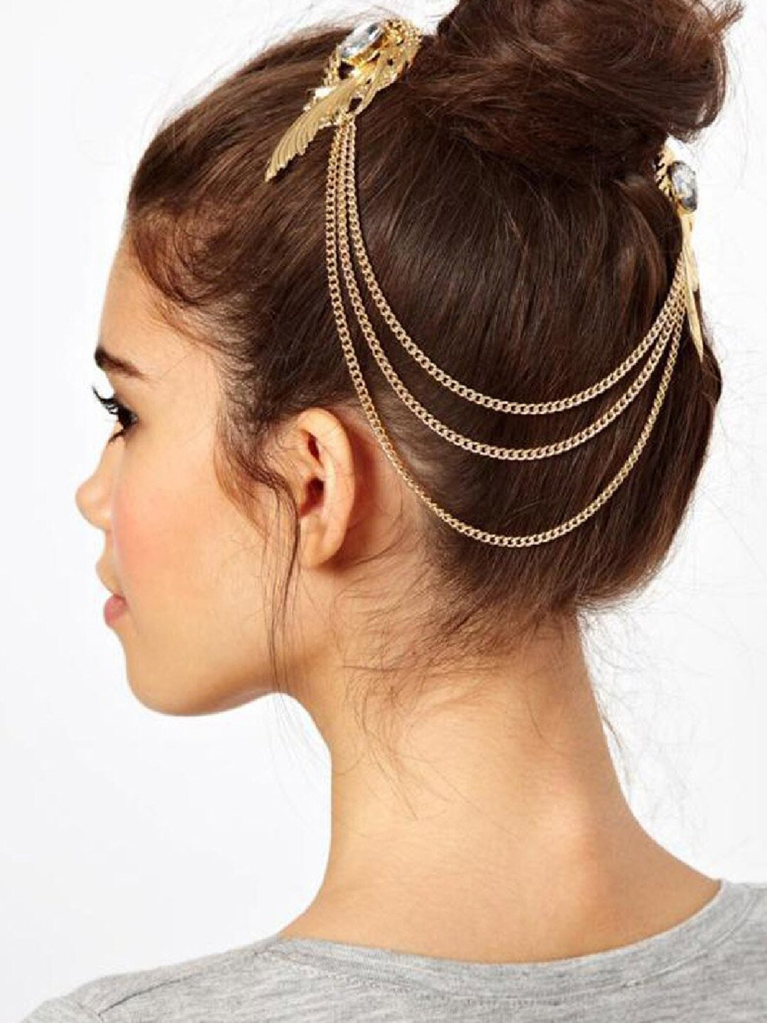 Buy OOMPH Women Gold Toned & White Multi Layer Chain Fashion Hair Pin Hair Accessory for Women