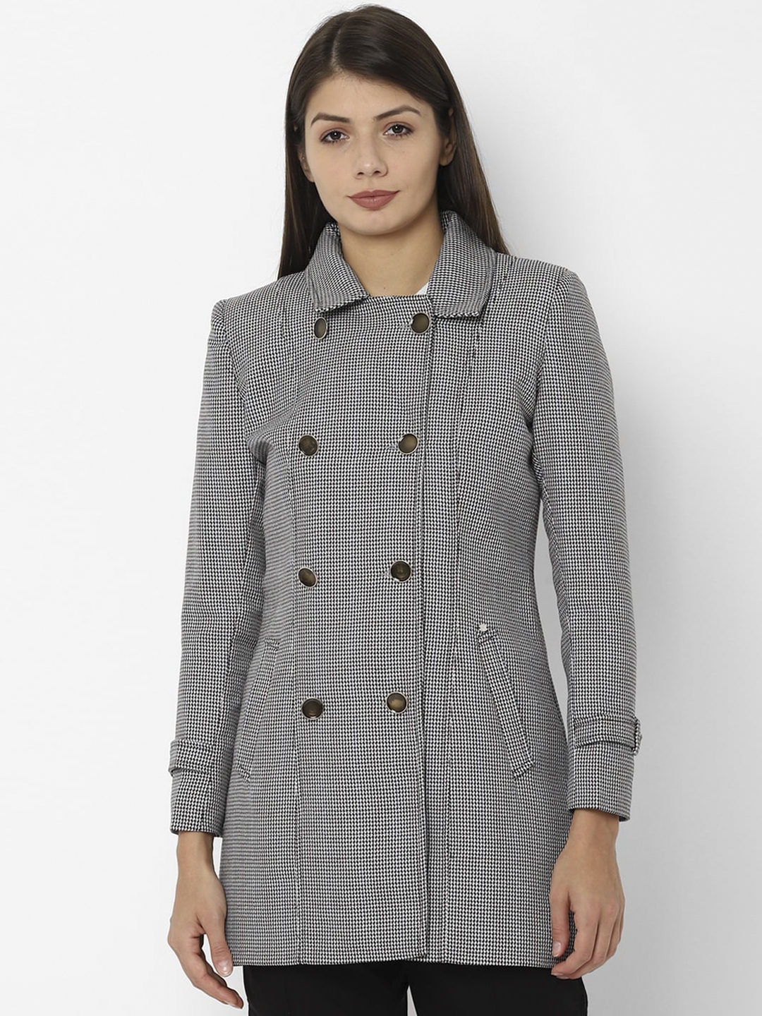 Buy Allen Solly Woman Women Black & White Checked Pea Coat - Coats for ...