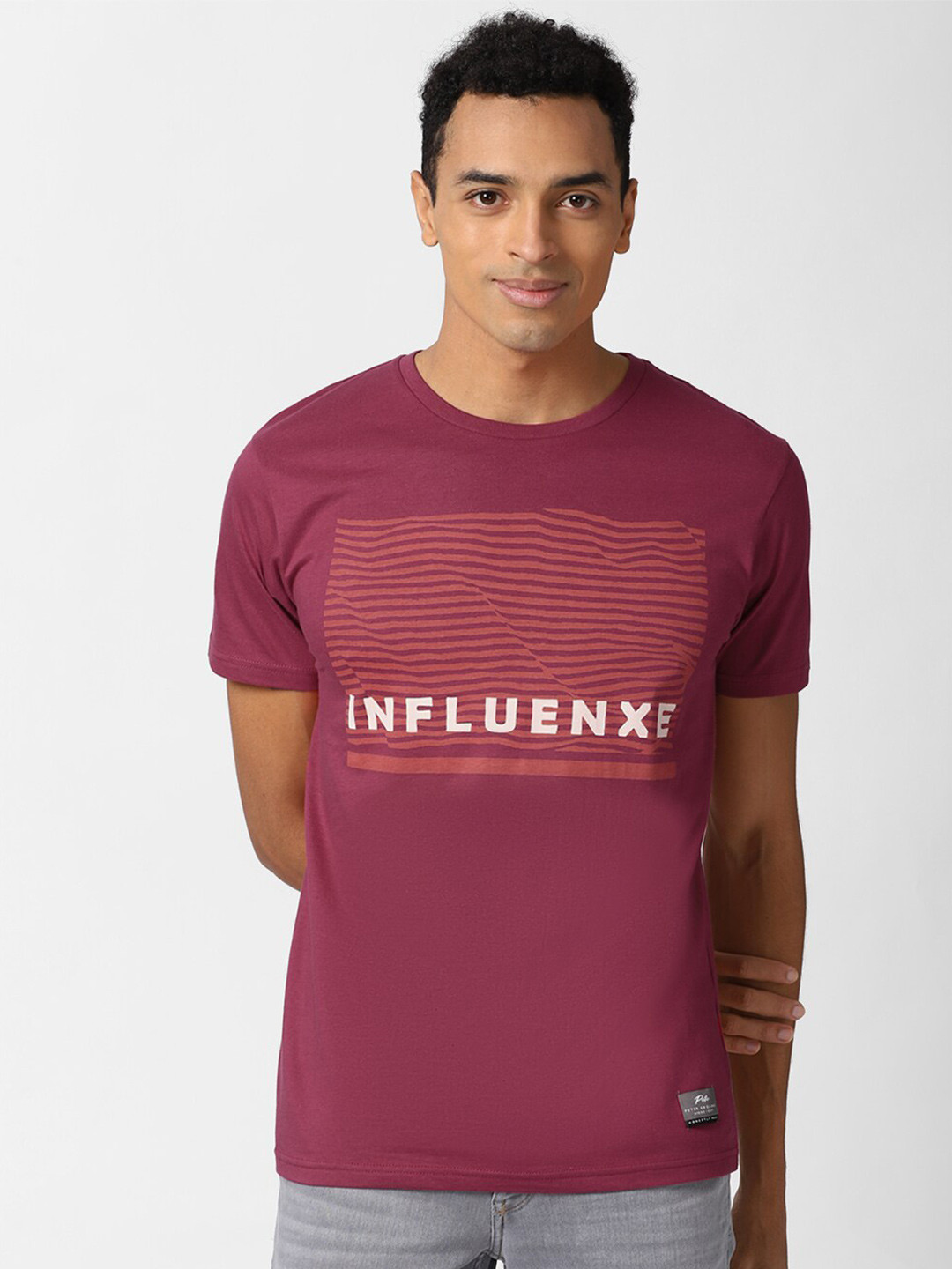 Buy Peter England Casuals Men Maroon Typography Printed Applique Slim Fit T Shirt Tshirts for