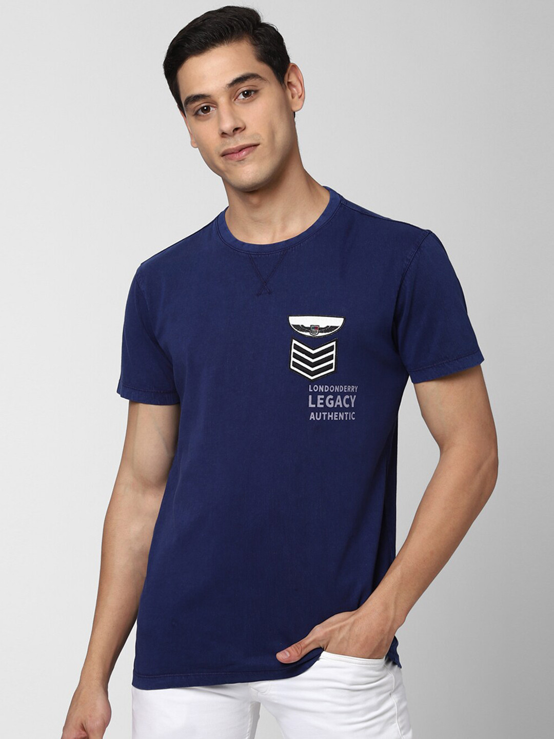 Buy Peter England Casuals Men Navy Blue Typography Slim Fit T Shirt