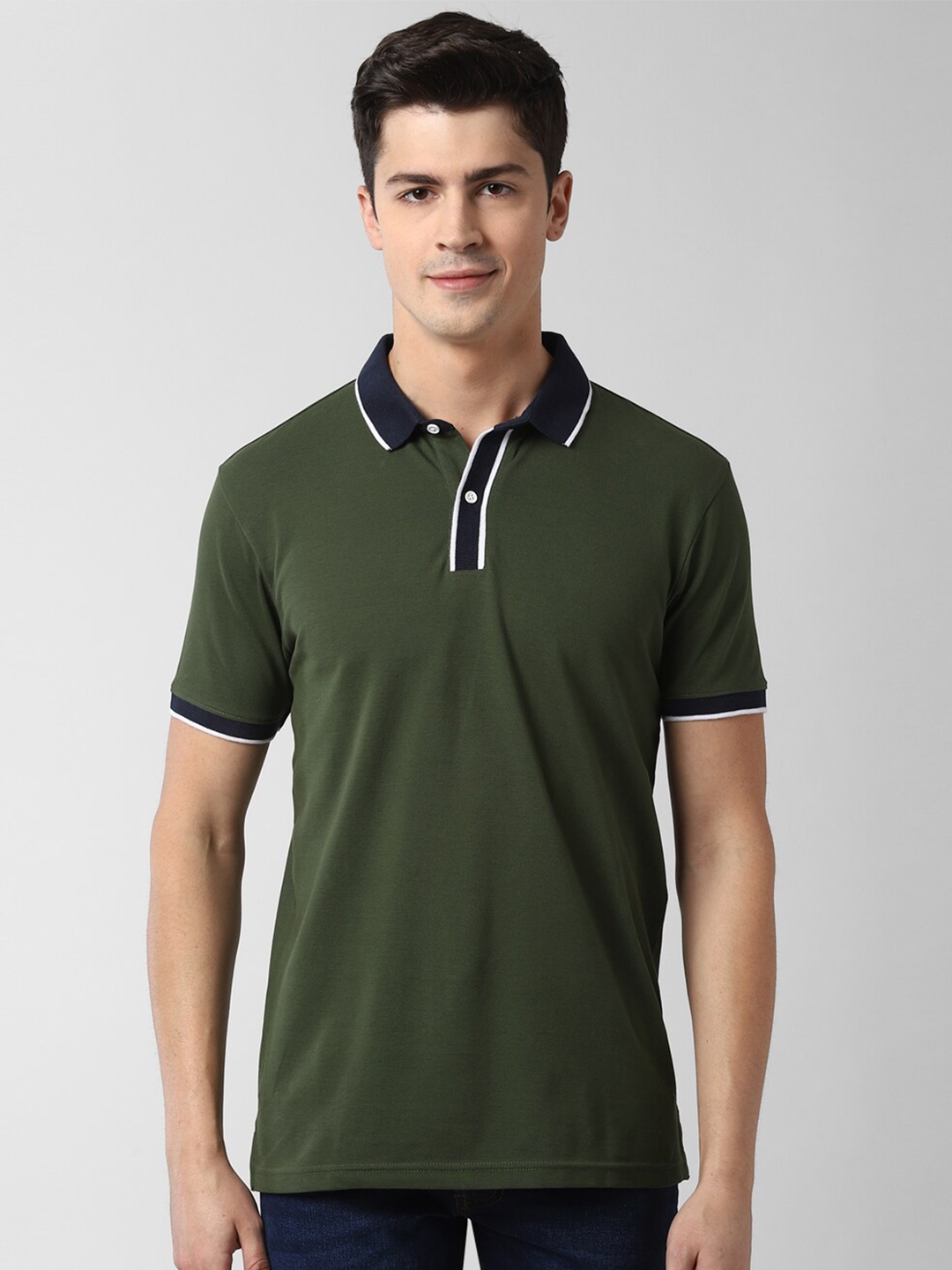 Buy Peter England Casuals Men Olive Green Polo Collar T Shirt - Tshirts ...