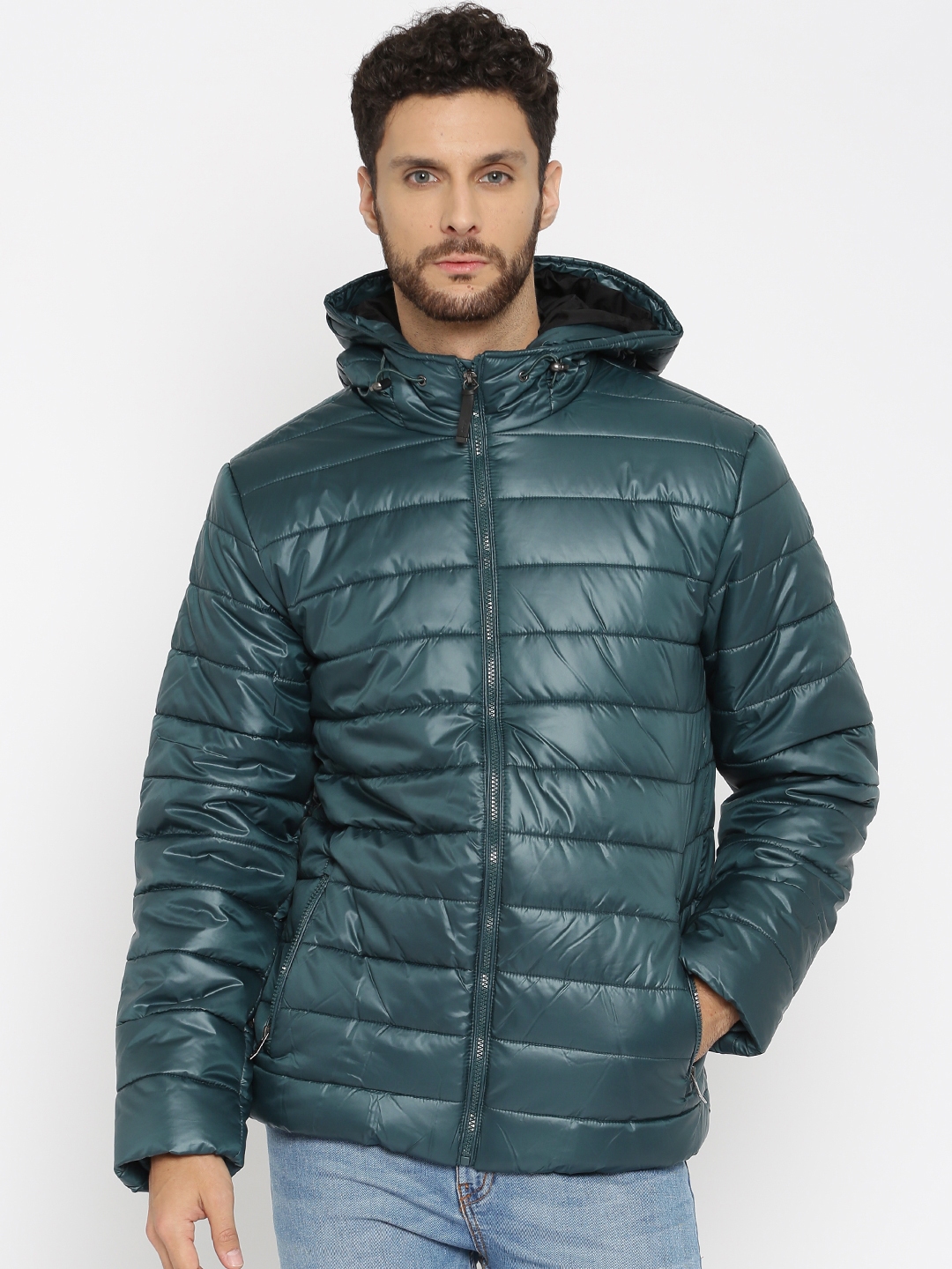 Buy SELA Teal Blue Hooded Jacket - Jackets for Men 1568033 | Myntra