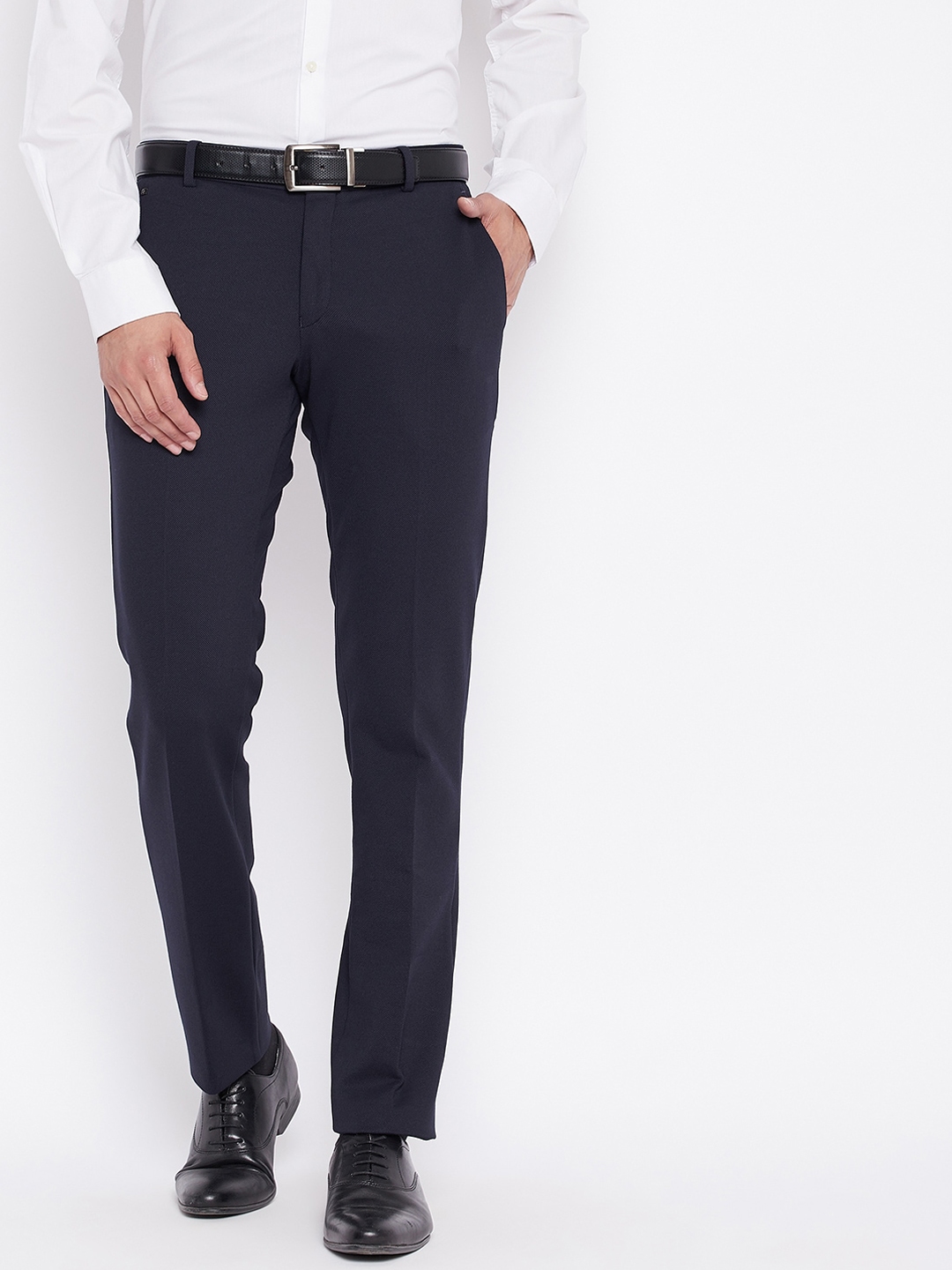 Buy Cantabil Men Navy Blue Easy Wash Formal Trousers - Trousers for Men ...