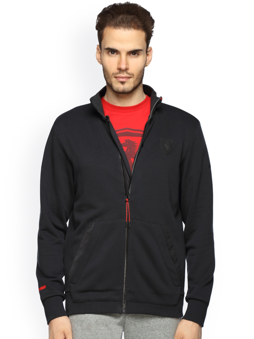 Buy Puma Men Black Ferrari Sweat Solid Sporty Jacket