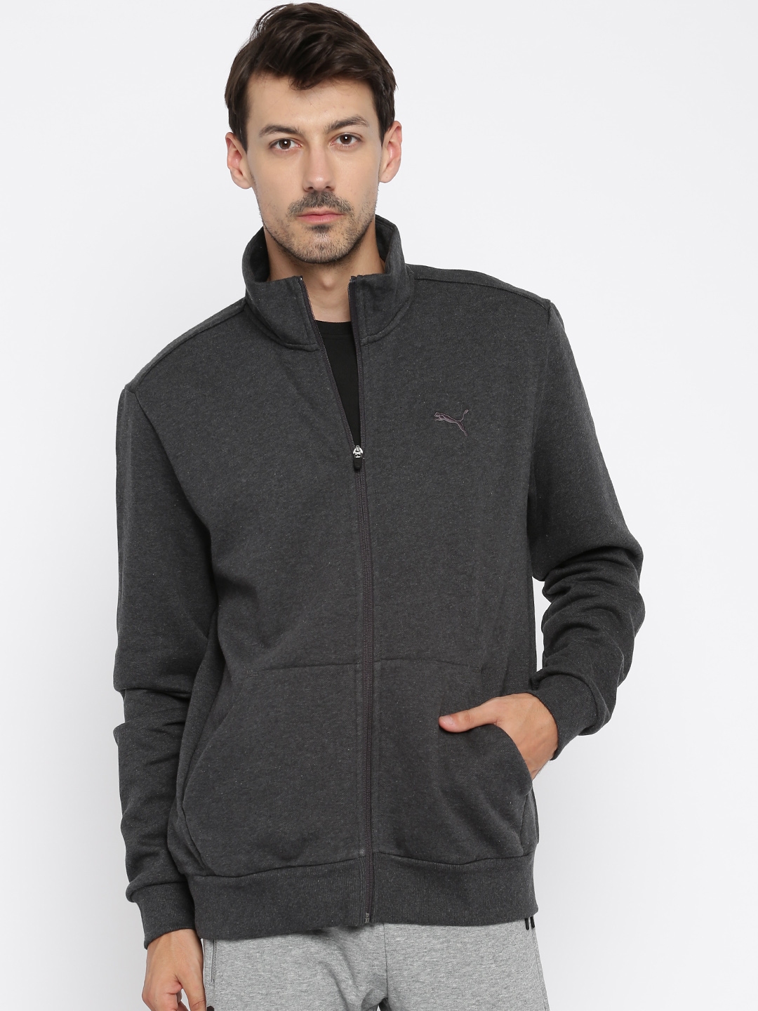 Buy PUMA Charcoal Grey ESS Sweat Track Jacket - Jackets for Men 1568368 ...