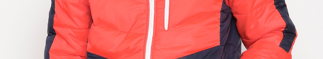 Buy PUMA Neon Orange & Navy Colourblocked Quilted Hooded Jacket ...