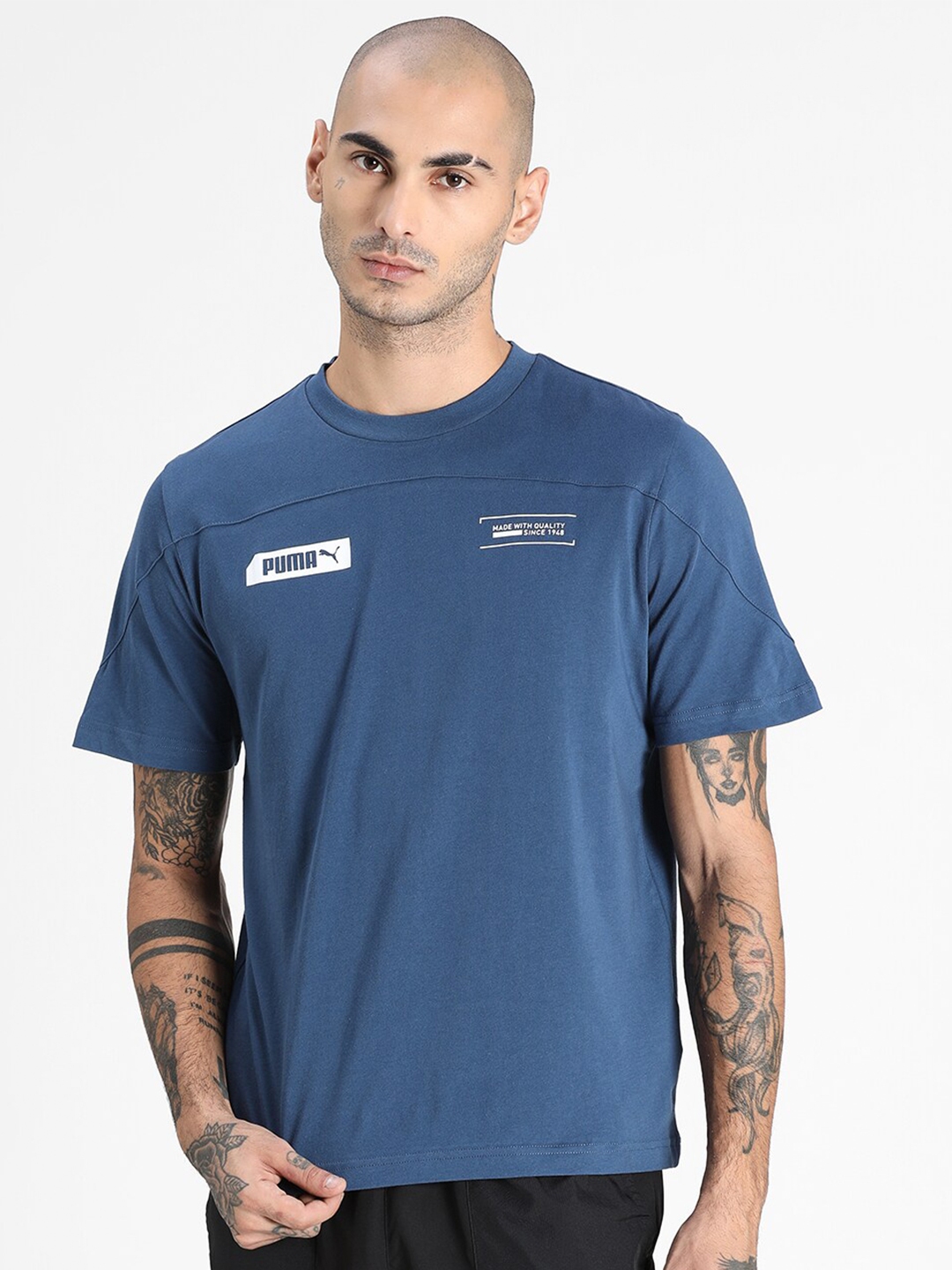 Buy Puma Men Blue & White Printed Relaxed Fit T Shirt - Tshirts for Men ...