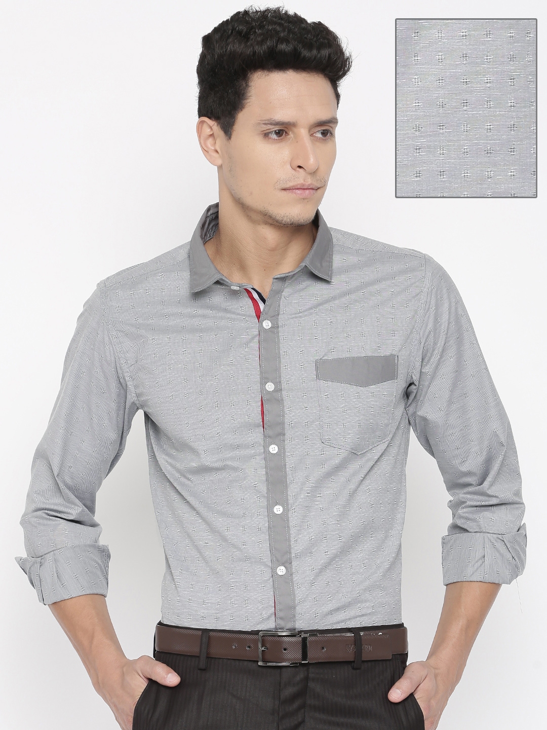 Buy PERCH Men Grey Regular Fit Self Design Formal Shirt - Shirts for ...