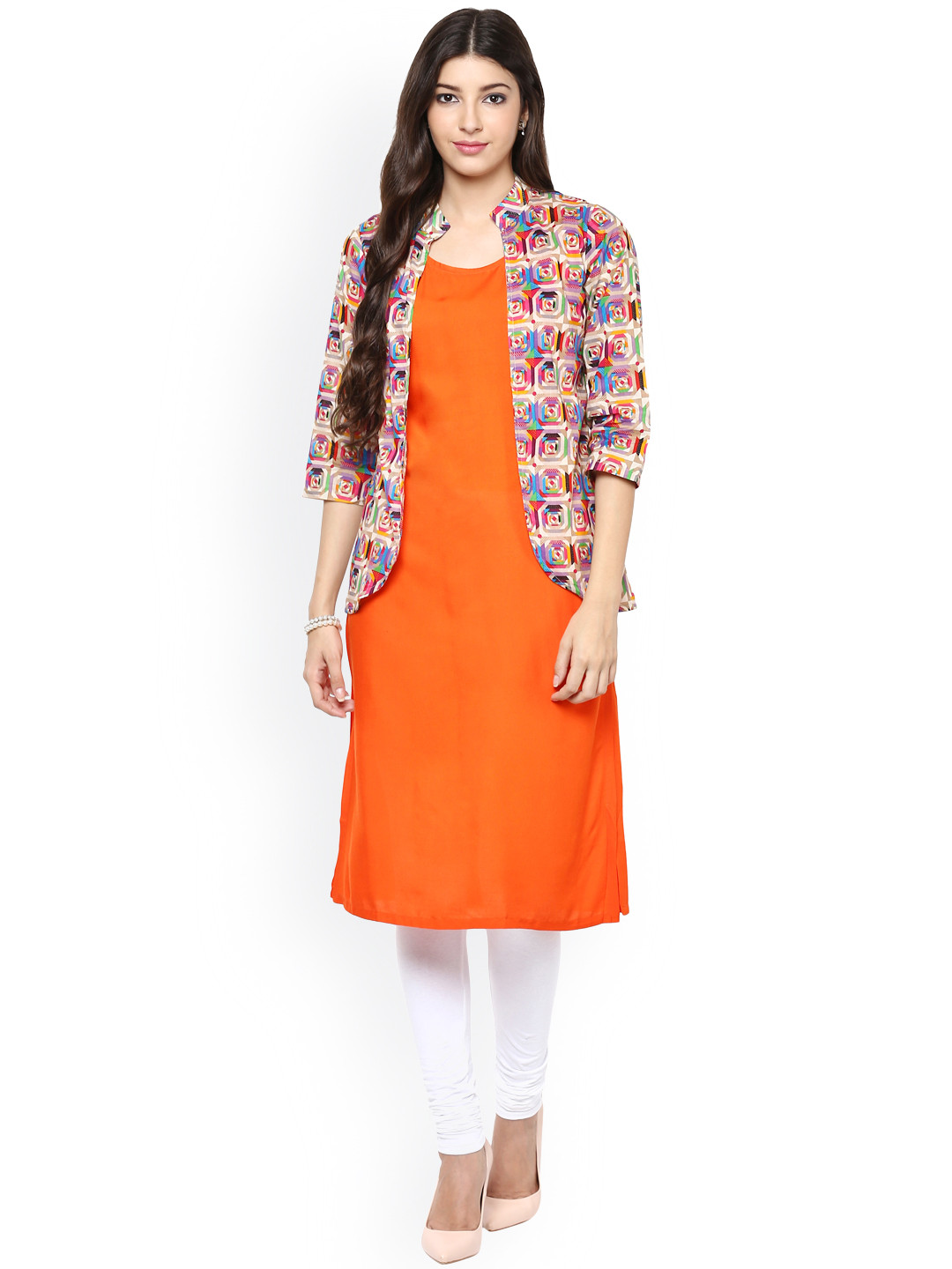 Buy Libas Women Orange Solid Straight Kurta With Jacket Kurtas for Women 1568665 Myntra