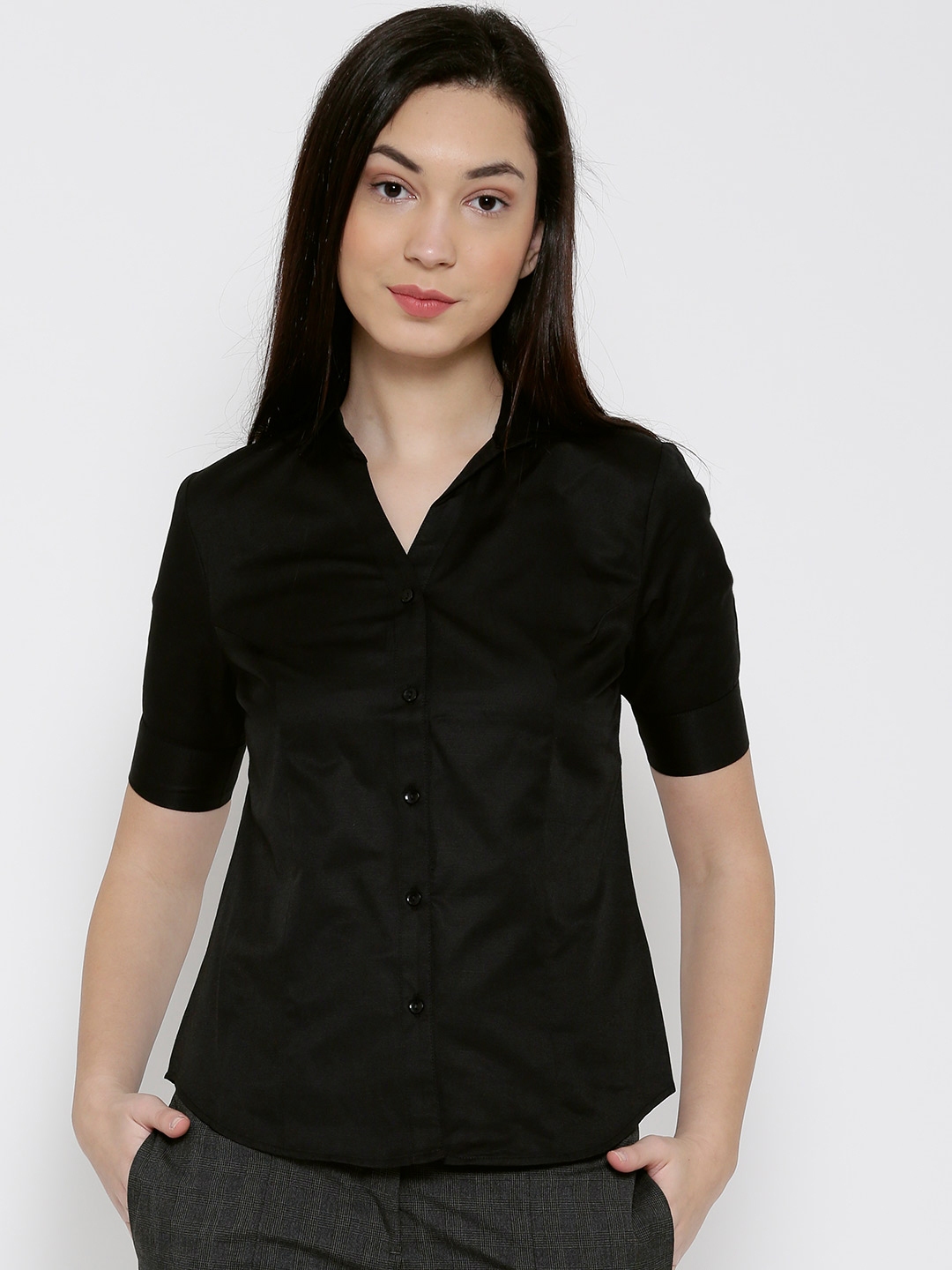 Buy Wills Lifestyle Women Black Solid Formal Shirt - Shirts for Women ...