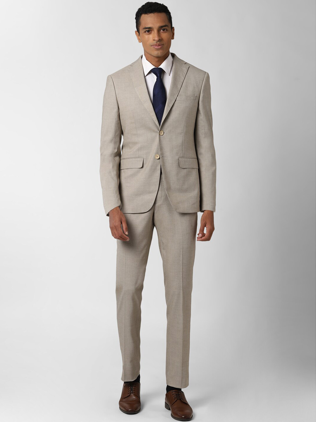 Buy Peter England Elite Men Beige Solid Slim Fit 2 Piece Formal Suit