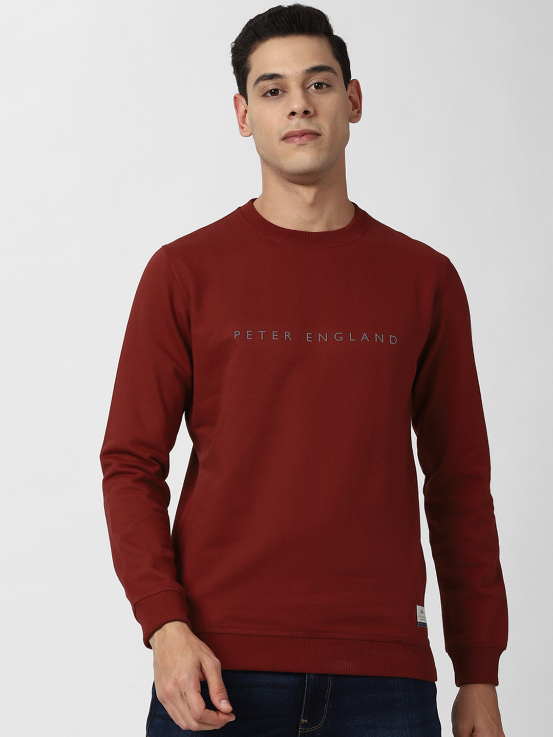 Buy Peter England Casuals Men Maroon Solid Sweatshirt Sweatshirts for