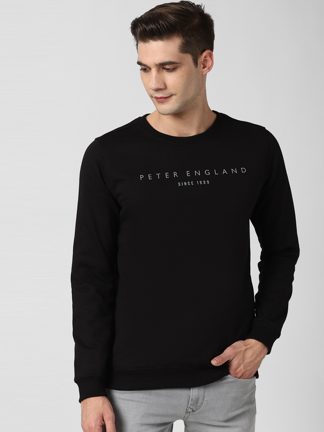Peter england black sweatshirt clearance