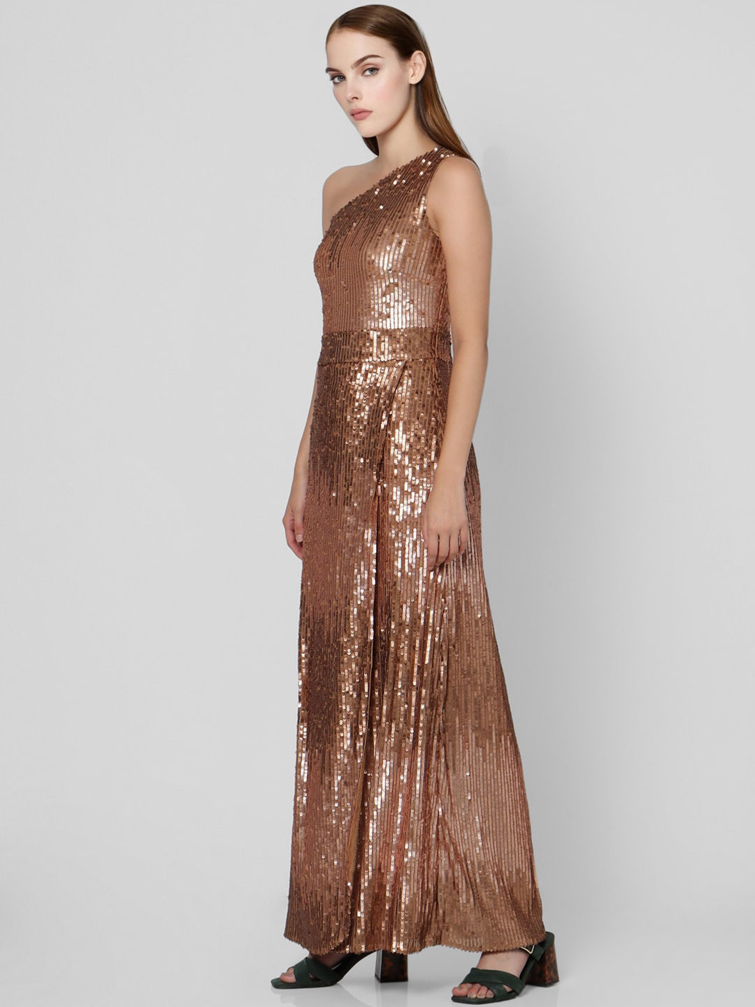 Buy Vero Moda Brown Embellished Sequin One Shoulder Maxi Dress