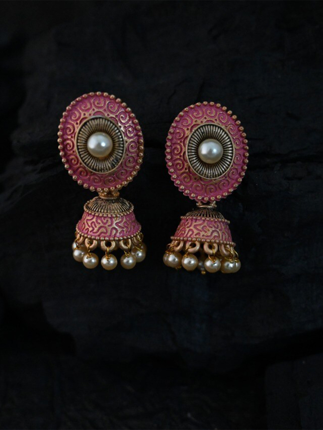 C-hoop ring jhumkas - Baby Pink main image 1