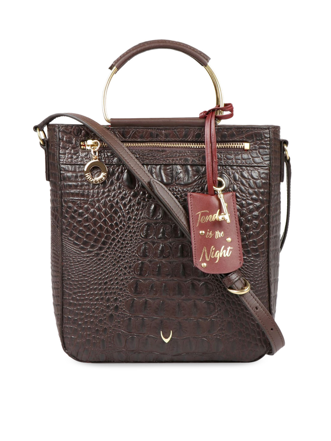 Buy Hidesign Brown Animal Textured Leather Structured Handheld Bag With Quilted Handbags for