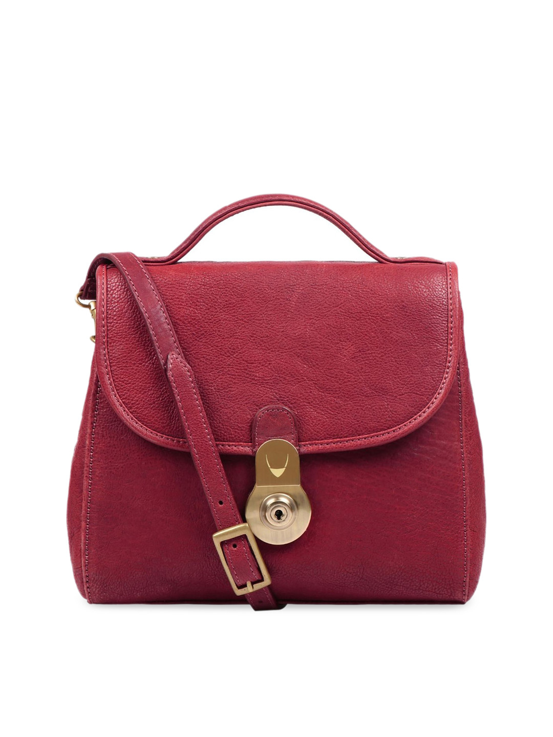 Buy Hidesign Red Leather Structured Satchel With Cut Work Handbags