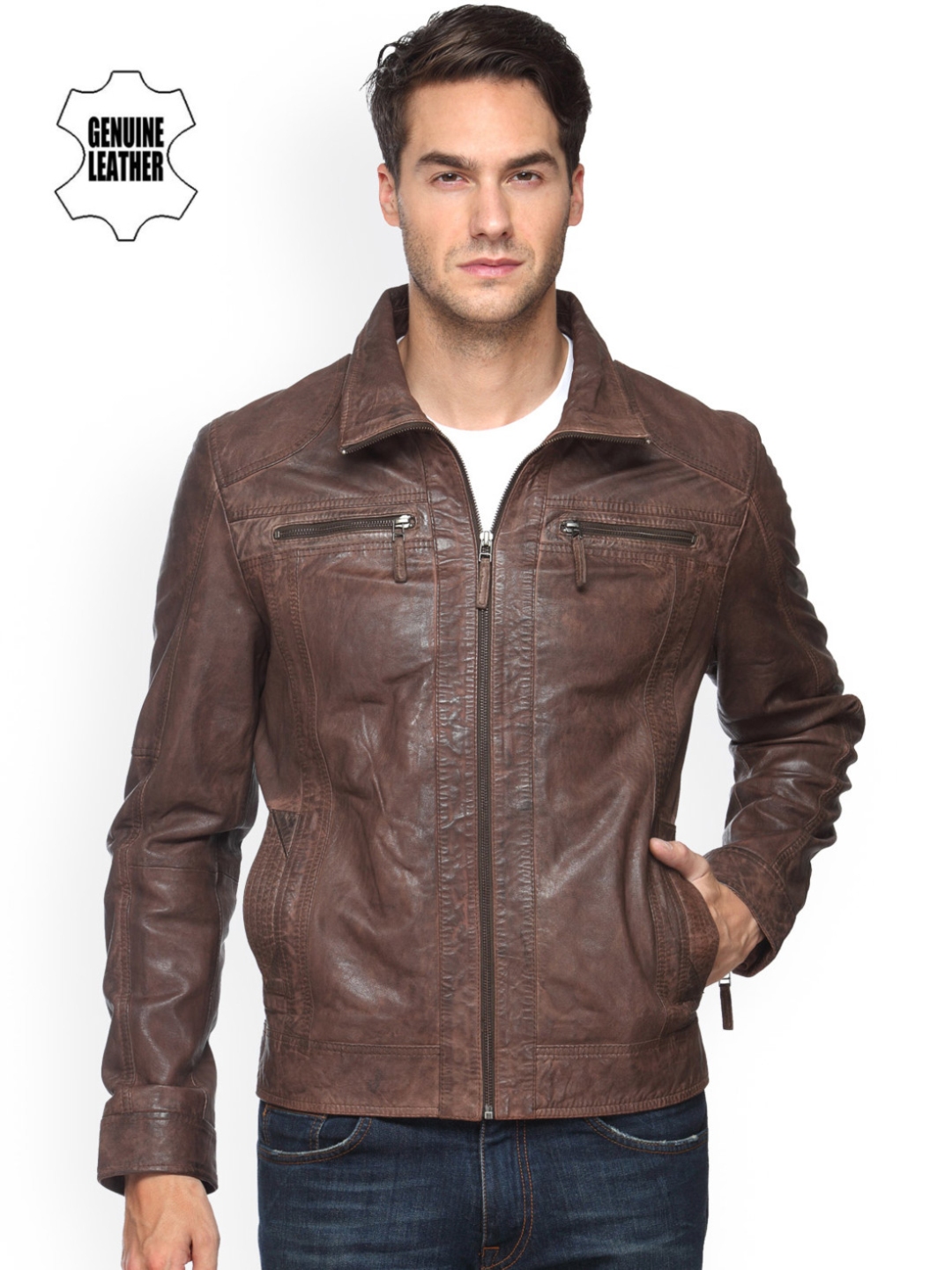 Buy Teakwood Leathers Brown Leather Jacket - Jackets for Men 1569997 ...