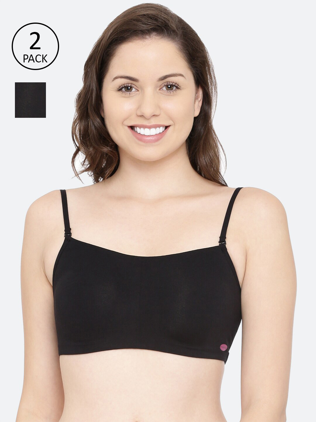 Buy Enamor Women Black Pack Of 2 Cami Cotton Bra Non Padded Non Wired