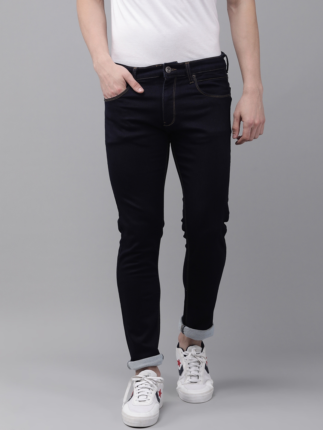 Buy BEAT LONDON By PEPE JEANS Men Navy Blue Solid Stretchable Jeans ...