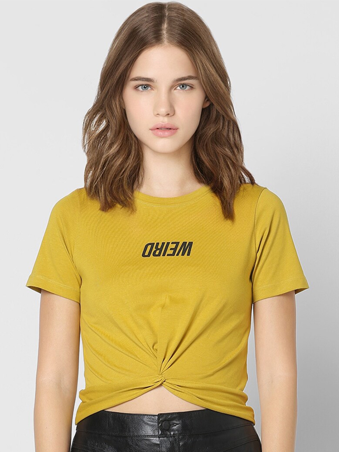 Buy ONLY Women Mustard Yellow Regular Crop Top Tops For Women   A4713239 6f13 426b A32f B2cdc20fc2d41633079390804ONLYWomenMustardYellowPrintedT Shirt1 