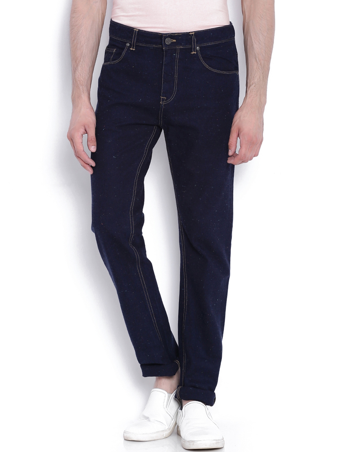 Buy Blue Saint Men Navy Blue Regular Fit Mid Rise Clean Look Jeans ...