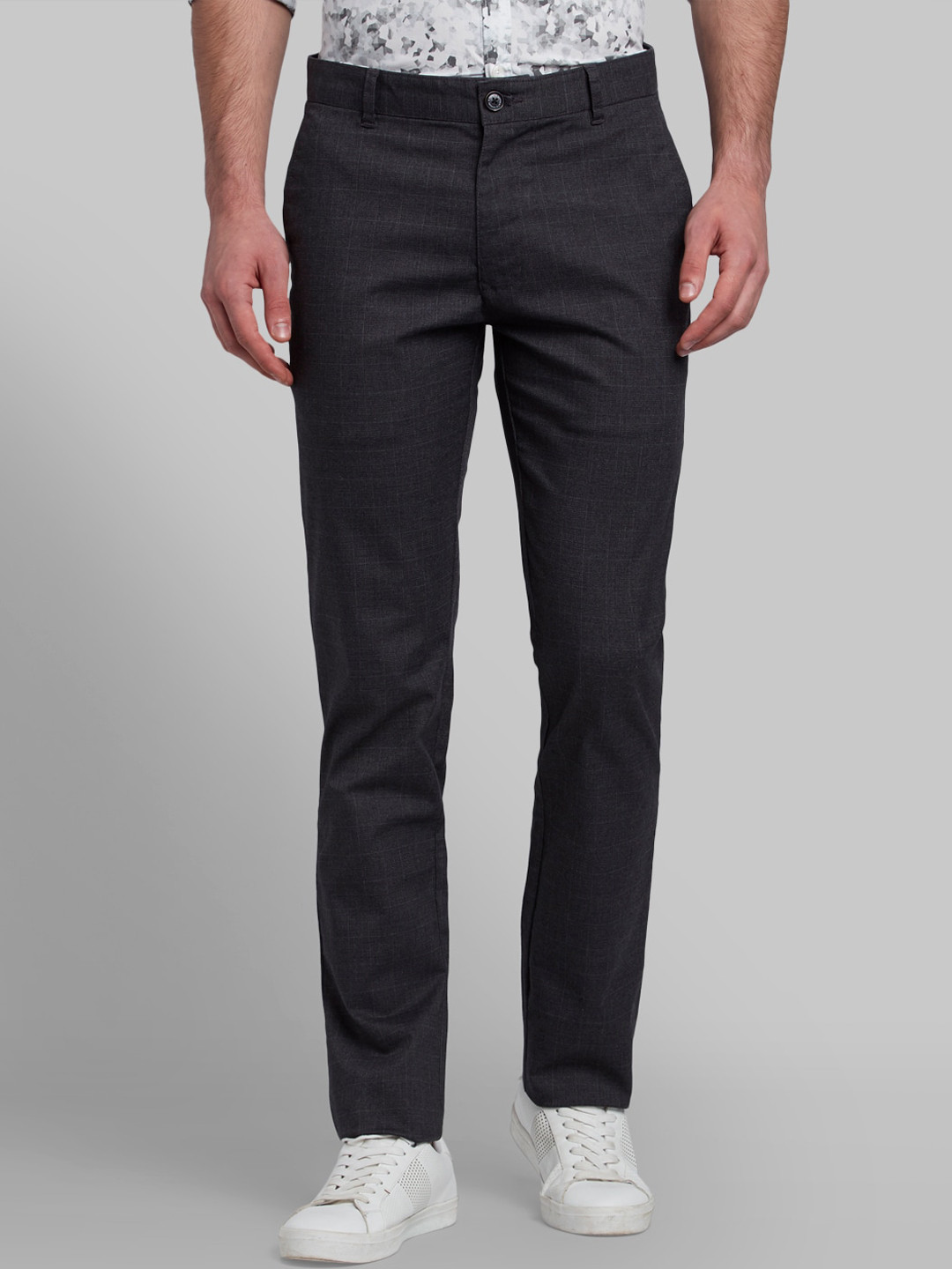 Buy Parx Men Grey Textured Tapered Fit Trousers - Trousers for Men ...