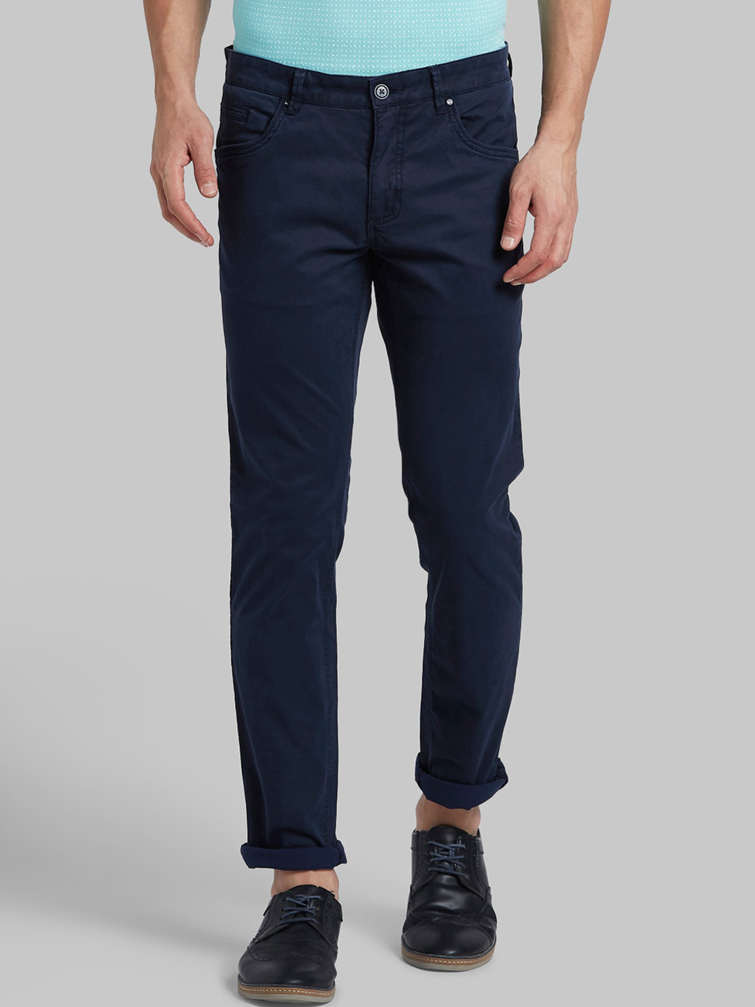 Buy Parx Men Blue Tapered Fit Chino Trousers - Trousers for Men ...