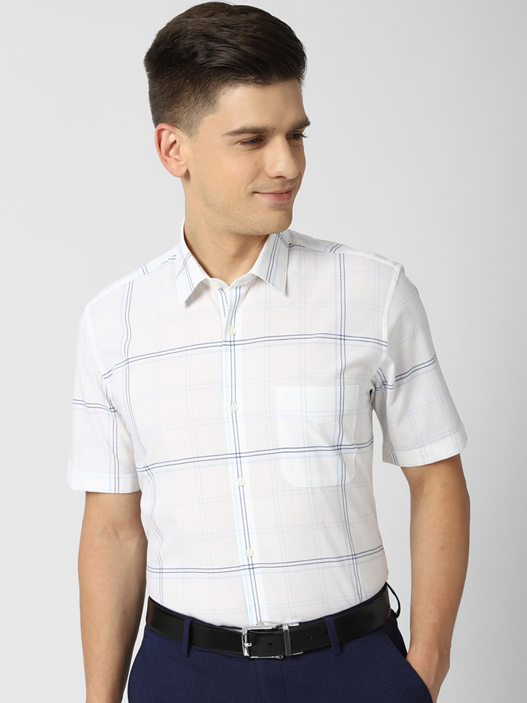 Buy Peter England Men White Windowpane Checks Opaque Checked Formal