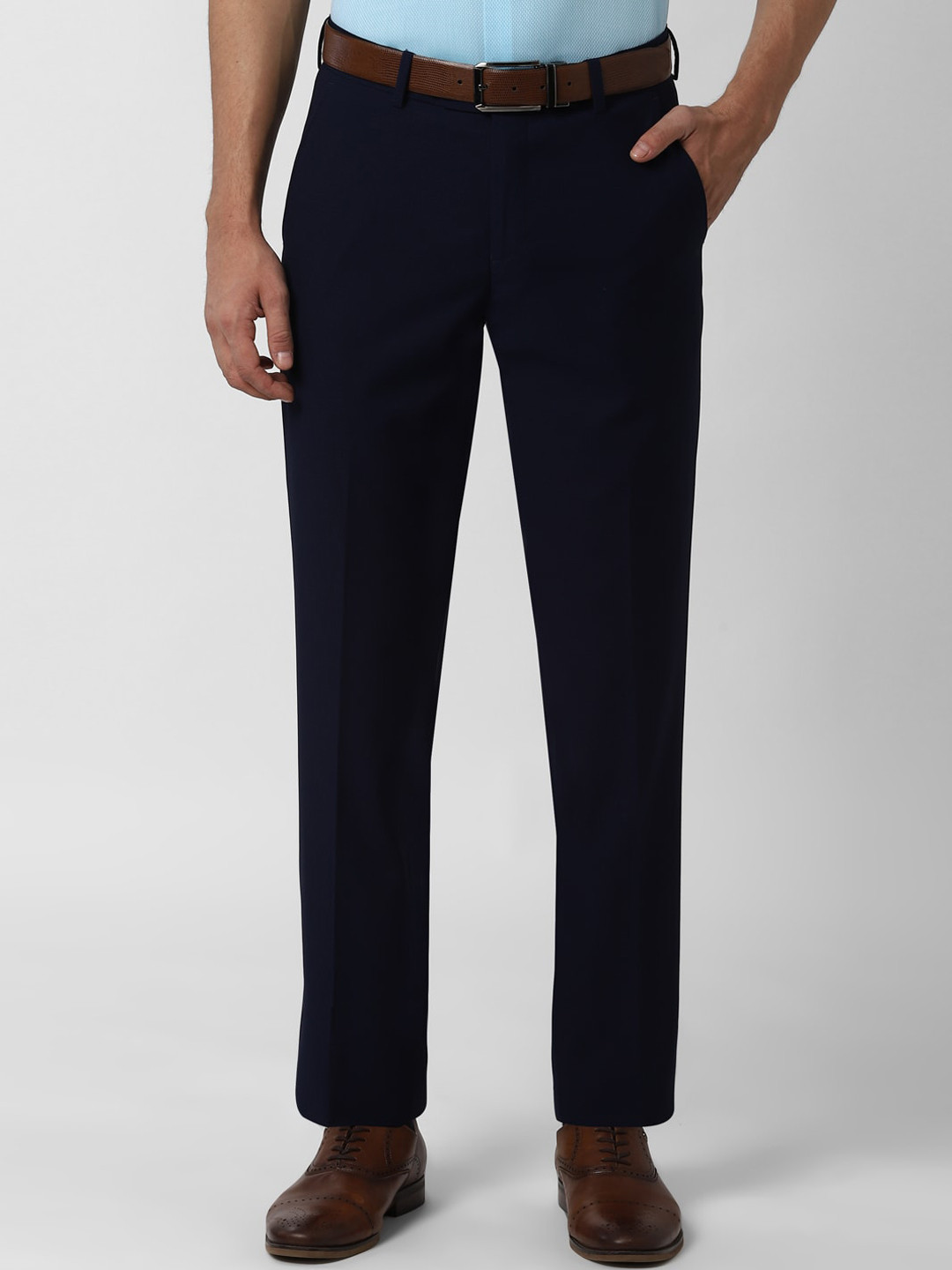 Buy Peter England Elite Men Navy Blue Slim Fit Formal Trousers ...