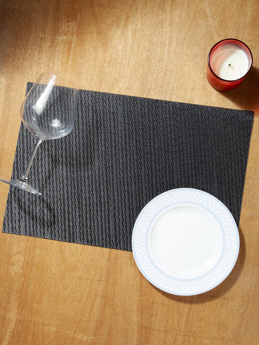 Buy OBSESSIONS Set Of 6 Black Solid Rectangular Table Placemats Table