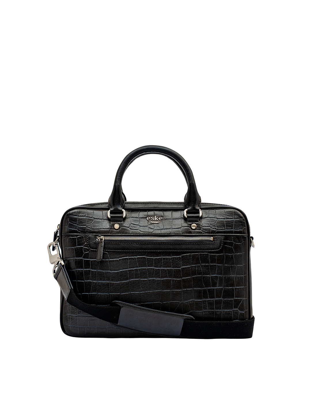 Buy Eske Men Navy Blue & Black Croc Textured Leather Laptop Bag