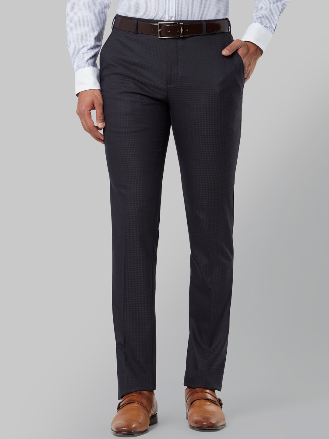 Buy Raymond Men Blue Slim Fit Formal Trousers - Trousers for Men ...