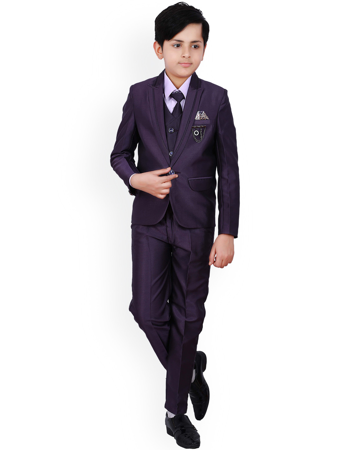 Buy FOURFOLDS Boys Purple Solid 5 Piece Suit Set Suits for Boys