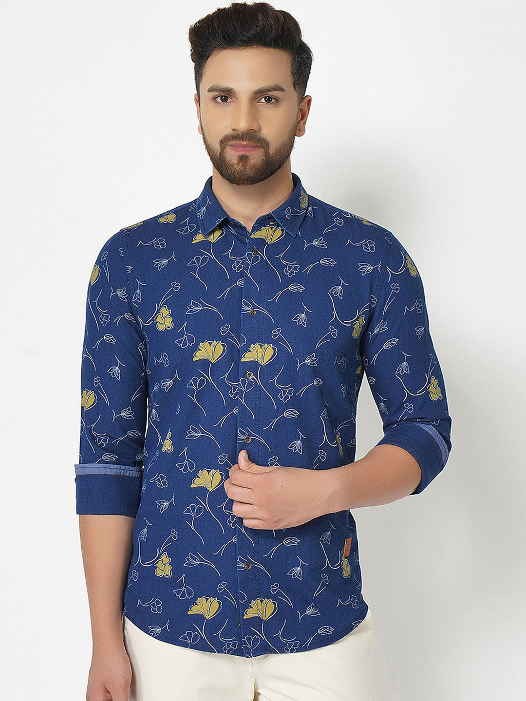 Buy Blackberrys Men Blue India Slim Fit Floral Opaque Printed Casual