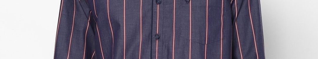Buy Allen Solly Men Navy Blue Slim Fit Opaque Striped Casual Shirt ...