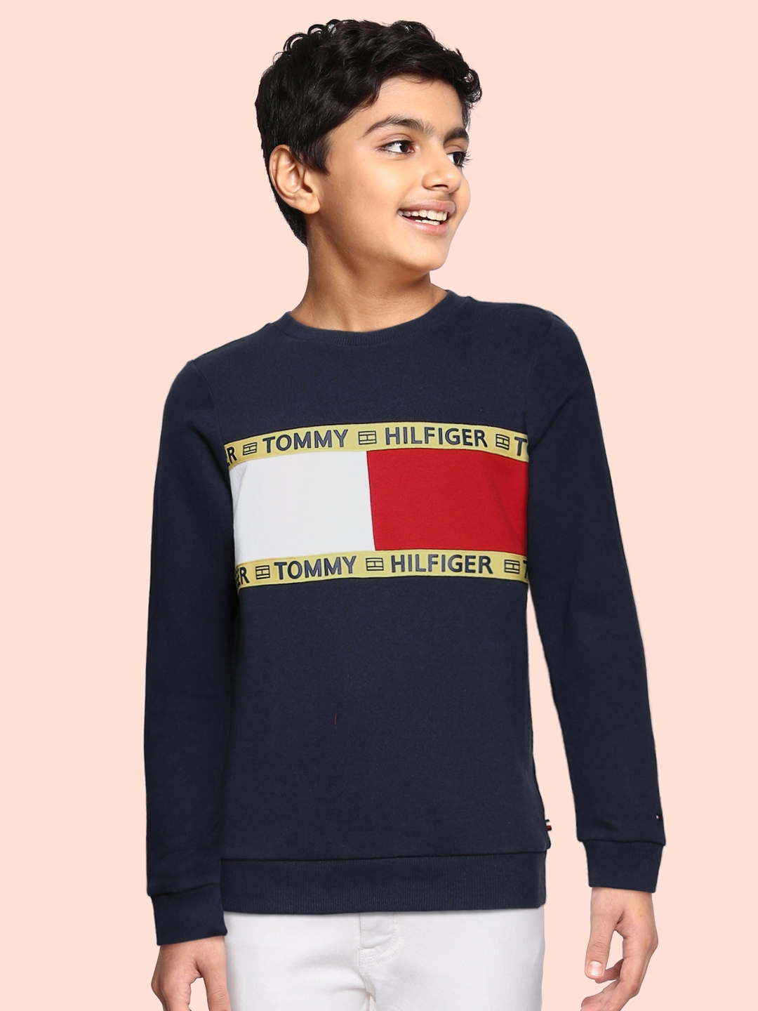Buy Tommy Hilfiger Unisex Kids Blue & Red Colourblocked Pure Cotton ...