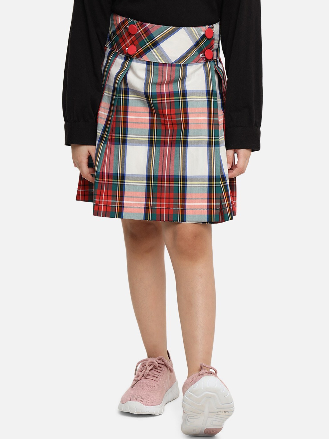 Buy Nauti Nati Girls Multicoloured Checked Pure Cotton Flared Skirt ...