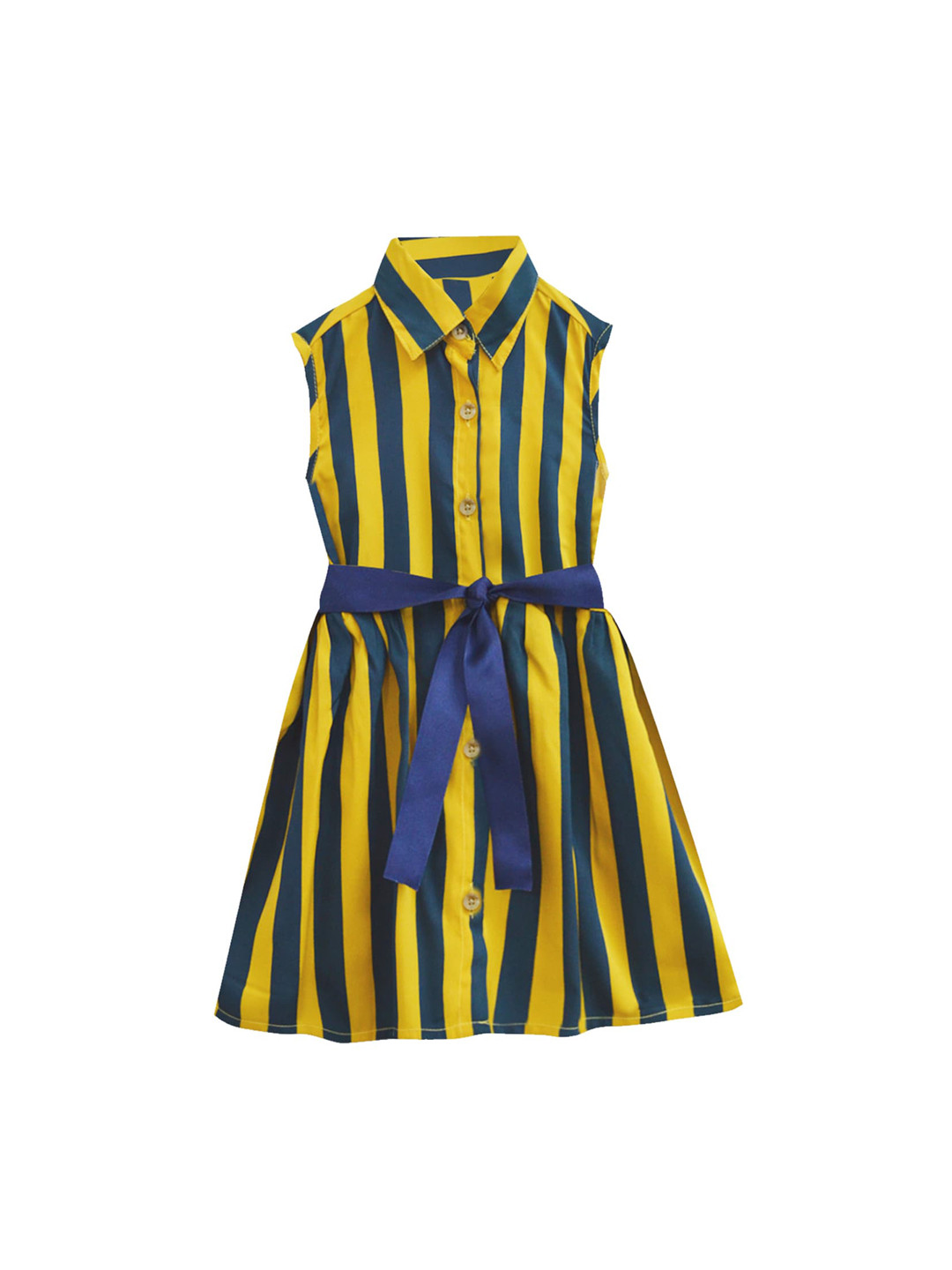 Buy A T U N Mustard Yellow & Navy Blue Striped Dress Dresses for