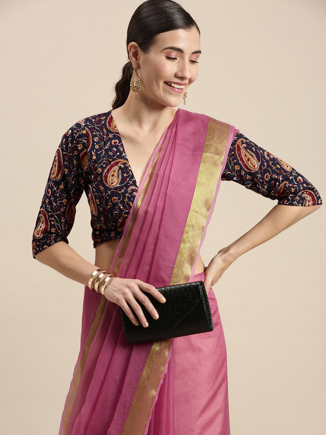 Buy Geroo Jaipur Pink Zari Organza Saree Sarees for Women 15720902