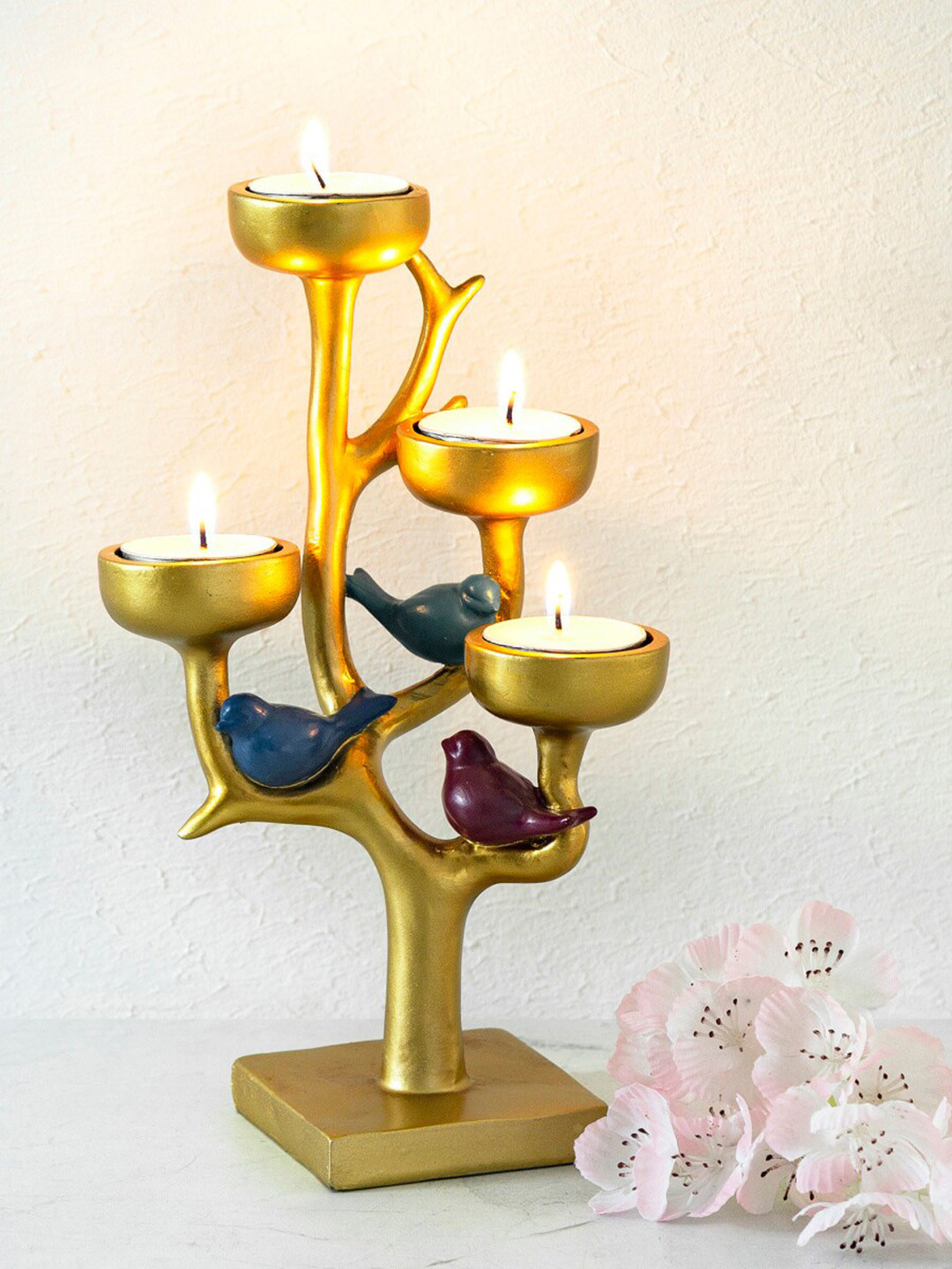Buy Home Centre Gold Toned Candle Holder With Bird Accent Candle
