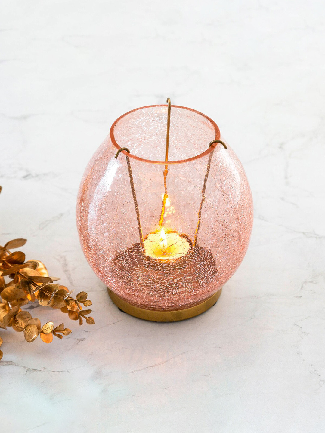 Buy Home Centre Red & Gold Toned Textured Glass Candle Holder Candle