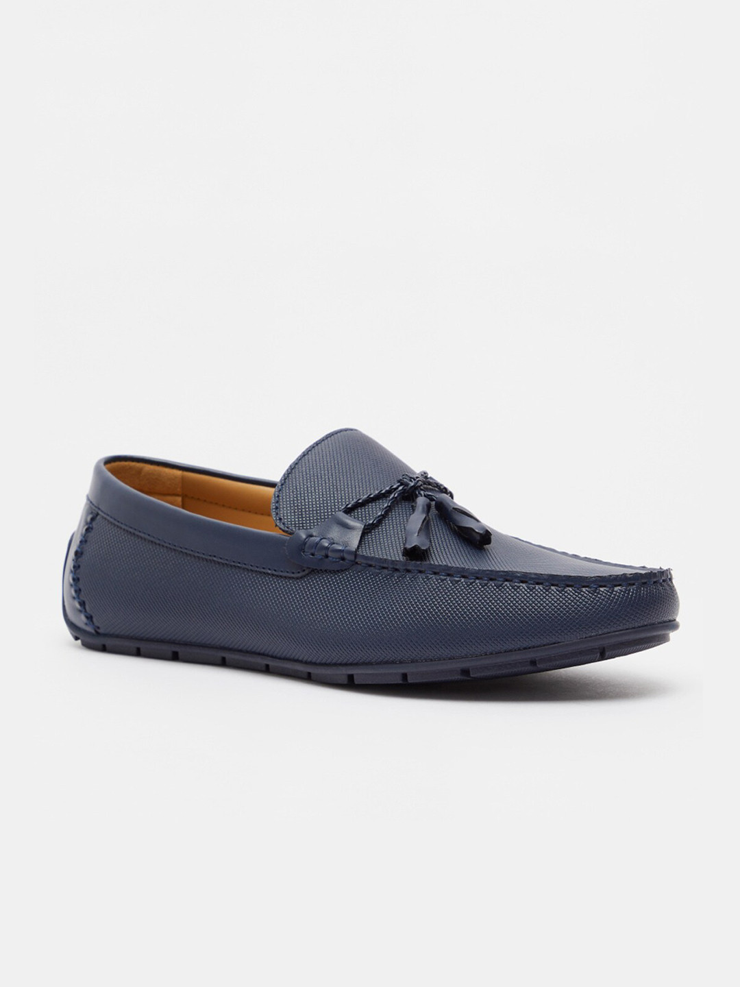 Buy Shoexpress Men Blue Textured PU Loafers With Bow Accent Casual
