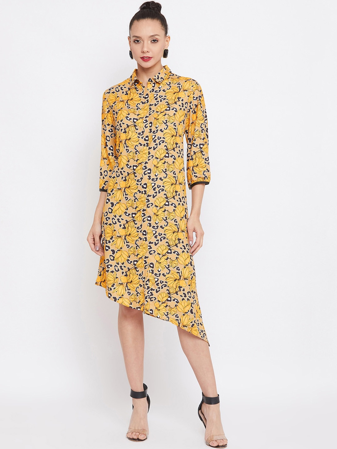 Buy CAMLA Mustard Yellow Floral Shirt Dress Dresses for Women