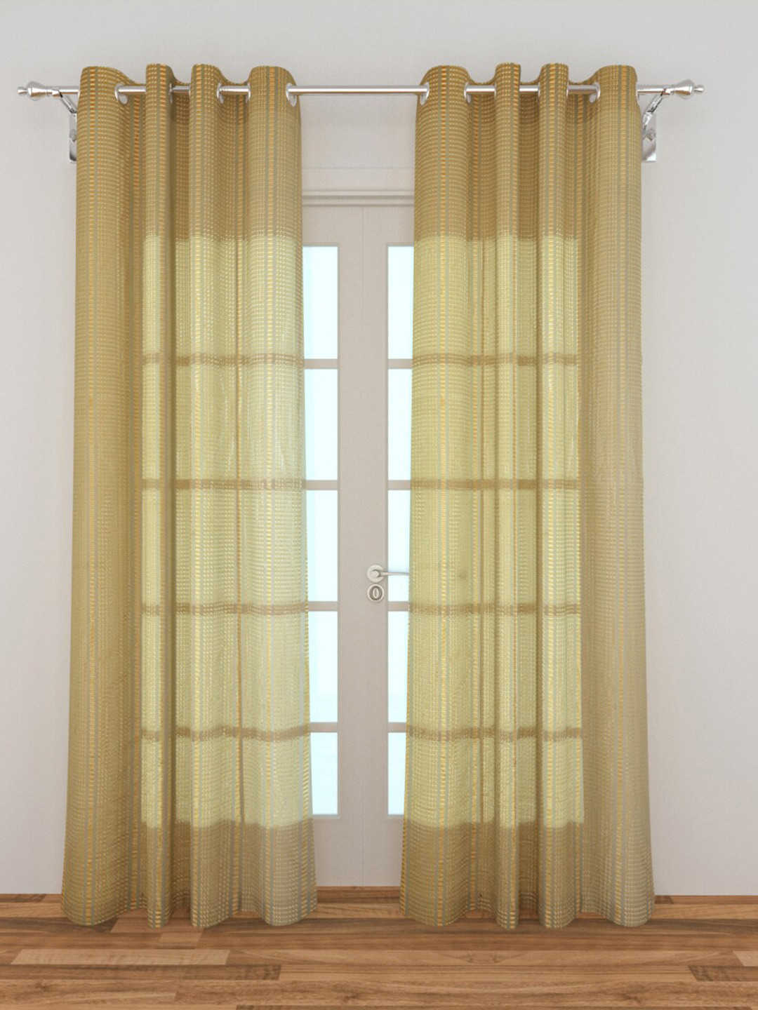 Buy Home Centre Yellow & Grey Set Of 2 Geometric Net Sheer Door