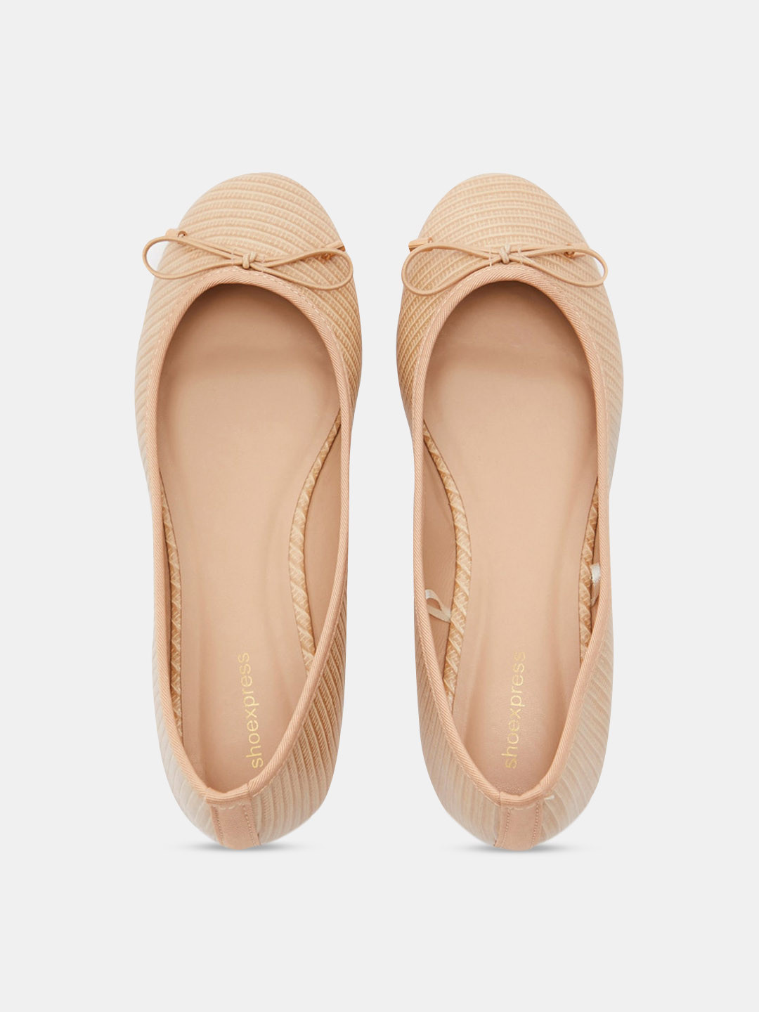 Buy Shoexpress Women Beige Textured Ballerinas With Bows Flats for